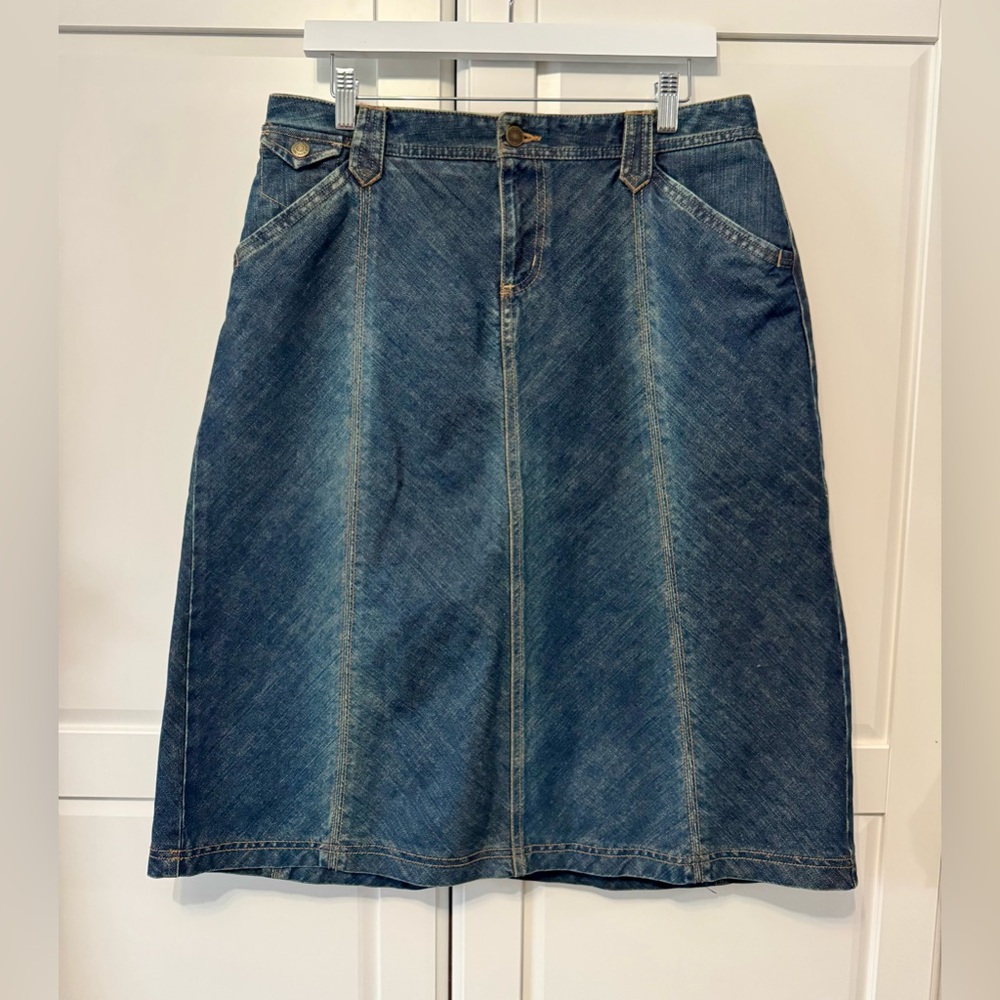 Eddie Bauer Blue Denim A-Line Skirt Modest Boho Y2K style Size:12